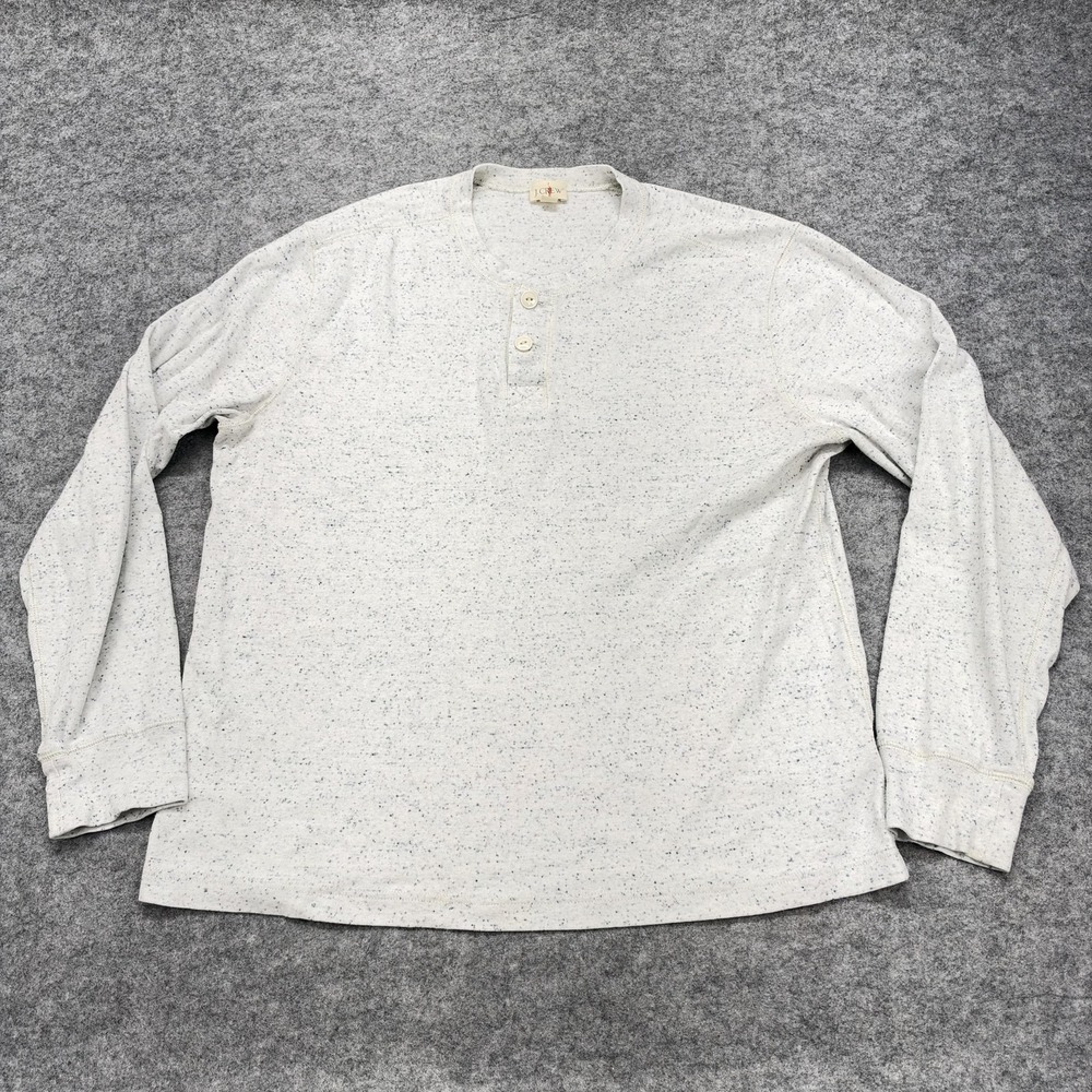 J.Crew Henley Shirt Mens Large White 100% Cotton Jersey Long Sleeve Basic